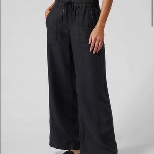 Athleta Cabo Linen Wide Leg Pant Size 16 Black EUC